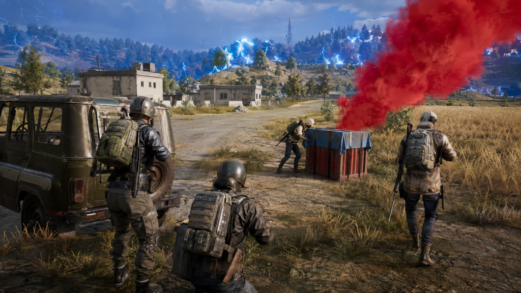 PUBG airdrop çevresindeki takım ve mavi alan