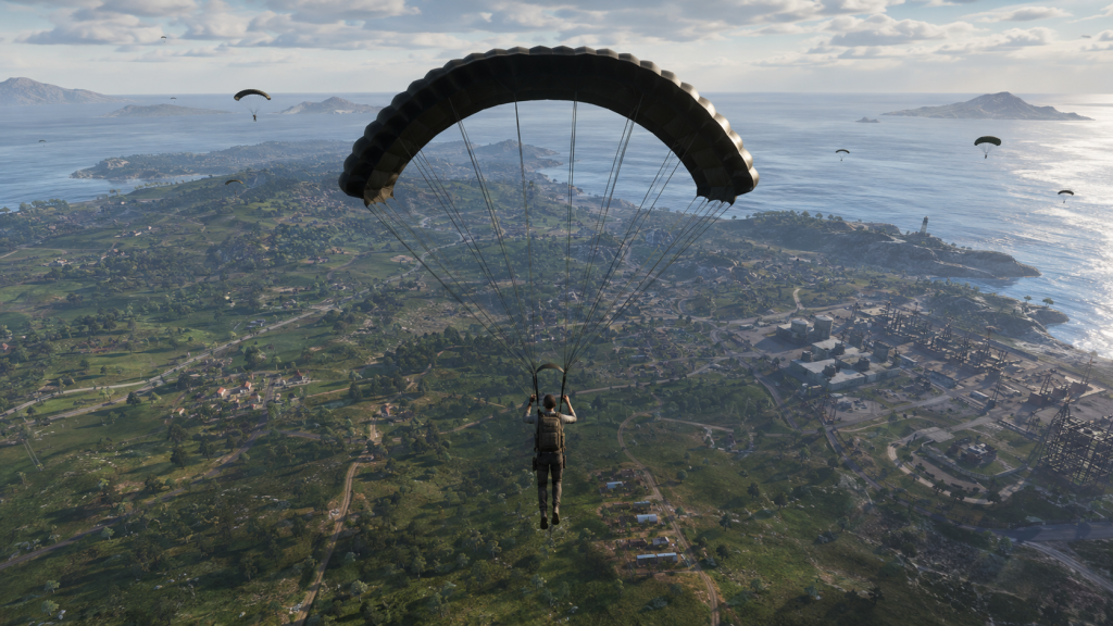 PUBG paraşütle haritaya iniş sahnesi