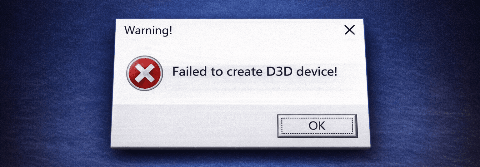 Failed to create D3D device!